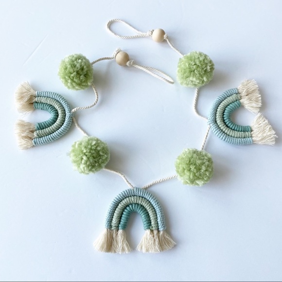 Macrame Rainbow Garland Baby Shower Garland Decor Baby Room Decor Pastel Green - Picture 1 of 4